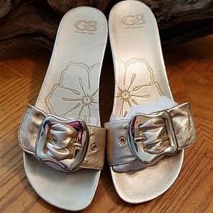 GIANNI BINI GOLD METALLIC LEATHER SLIDE SANDALS 9